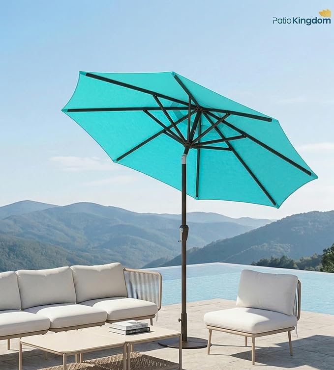 PatioKingdom Auto-Tilt 9FT Patio Umbrella Outdoor with 8 Sturdy Fiberglass Ribs,Market Table Umbrella for Pool,Backyard,Deck and Garden