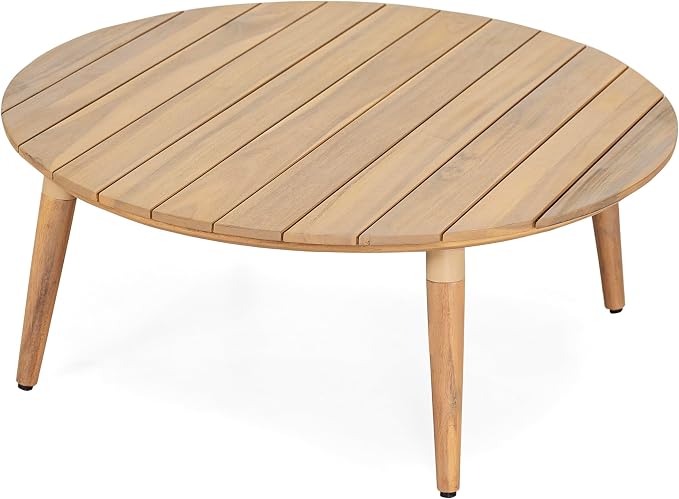 Outdoor Patio Round Acacia Wood Coffee Table, Natural Finish Wood