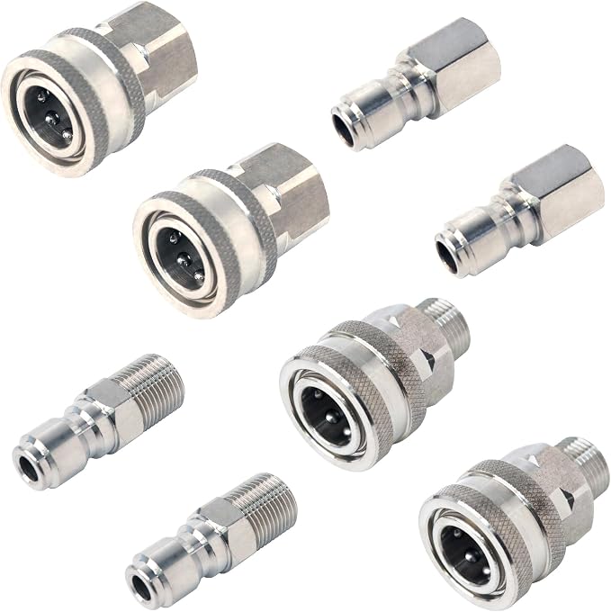 Pressure Washer Quick Connect, 3/8 Inch Quick Connect Pressure Washer Fittings, Stainless Steel, 8-PC, Female and Male Thread