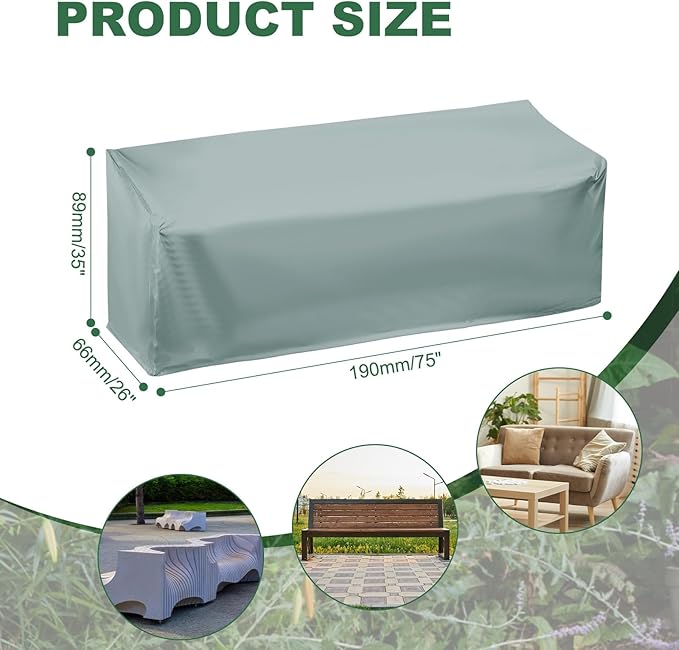 PATIKIL Outdoor Bench Cover, 210D Oxford Heavy Duty Waterproof Patio Furniture Covers for Garden Sofa Chair Table Zero Gravity, 75"L x 26"W x 35"T, Gray