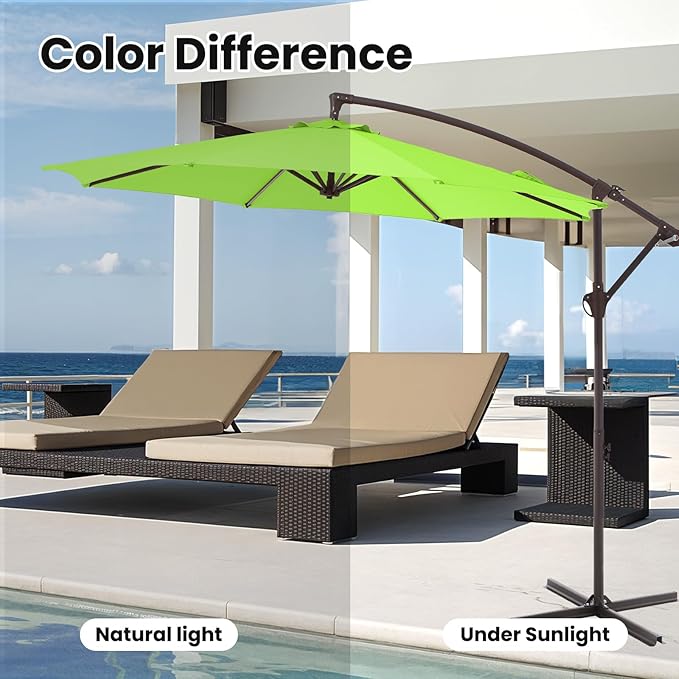 10FT Patio Umbrella, Outdoor Offset Cantilever Umbrella with Sturdy 8 Ribs, Easy Tilt Adjustment for Backyard Pool Garden,Apple Green