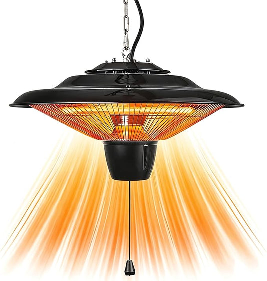 Patio Heater for Outdoor Use, 1500W Hanging Heater with Pull String Control, 2 Adjustable Heating Levels, Overheat Protection, Ultra Quiet Electric Heater for Porch Balcony Garage Living Room