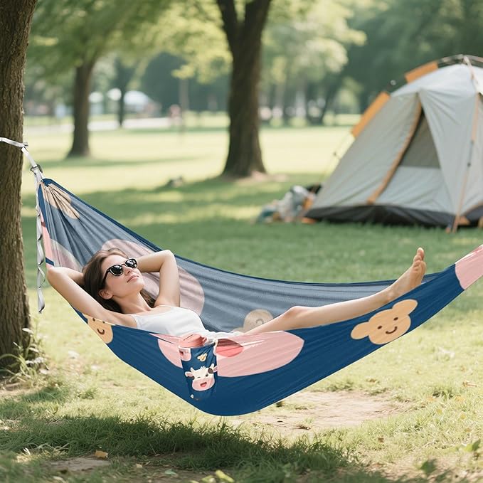 Cartoon Cute White Cow 330lb Capacity Hammocks with Tree Straps Cloth Hammock for Outside Patio Garden Silla hamacas para adultos