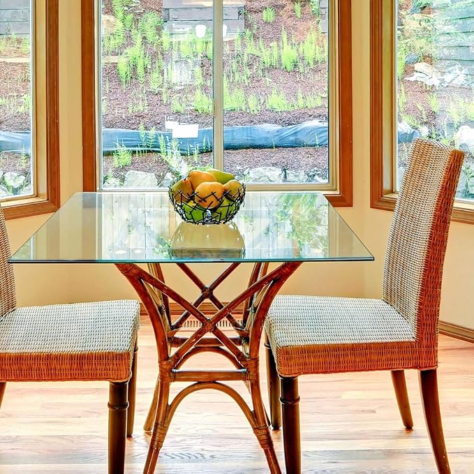 Dulles Glass 30 inch Square Glass Table Top - Tempered - 3/8" Thick Glass Surface, Safe Pencil Edge, Eased Corners, Multipurpose for Dining Table, Patio, Coffee and End Table