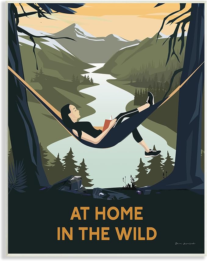 Stupell Industries Home In Wild Mountainside River Landscape Hammock Girl, Design by Omar Escalante,Yellow