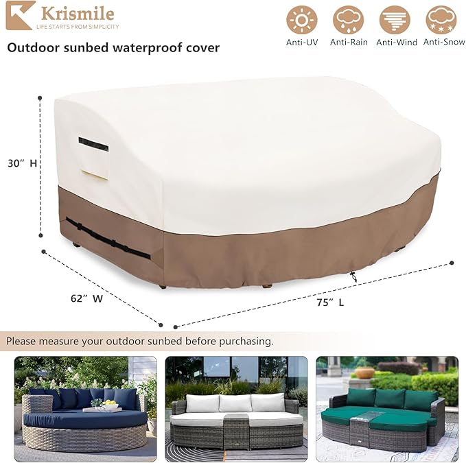 Outdoor Daybed Cover for 89" Patio Sofa - Heavy Duty 600D Waterproof UV-Resistant All-Weather Protection Furniture Cover with Air Vent (Beige)