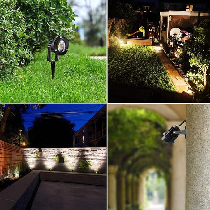 Romwish LED Landscape Spotlights 10W, 120V Plug in Outdoor Spot Lights, 1100LM 3000K Warm White Landscape Lighting, IP65 Waterproof Garden Lights for Yard Tree Pathway Flag-6 Pack