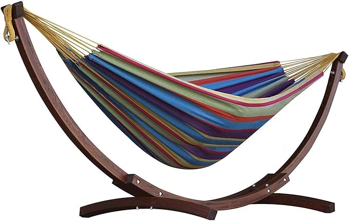Vivere C8SPCT Double Cotton 2-Person Hammock with Solid Pine Stand, Tropical