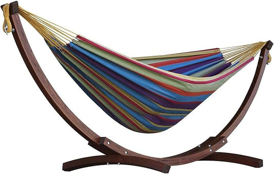 Vivere C8SPCT Double Cotton 2-Person Hammock with Solid Pine Stand, Tropical