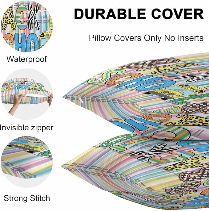 Outdoor Waterproof Throw Pillow Covers Set of 2 Back to School Lumbar Pillowcases 20x12 Inches Crayon Truck School Season Decorative Pillows Cushion Case Patio Pillows for Couch Bed Chair Garden