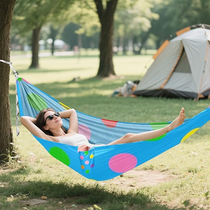 Cartoon Colorful Dot Blue 330lb Capacity Outdoor Hammock with Hanging Rope Swing Hammock for Indoor Outdoor Patio hamaca inflable para Piscina