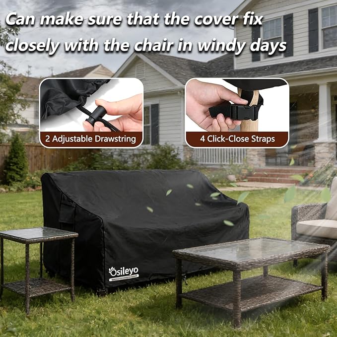 Patio Sofa Covers,100% Waterproof 2-Seater Outdoor Loveseat/Bench Cover,Patio Furniture Covers,58" Wx 32" Dx 32" H Black