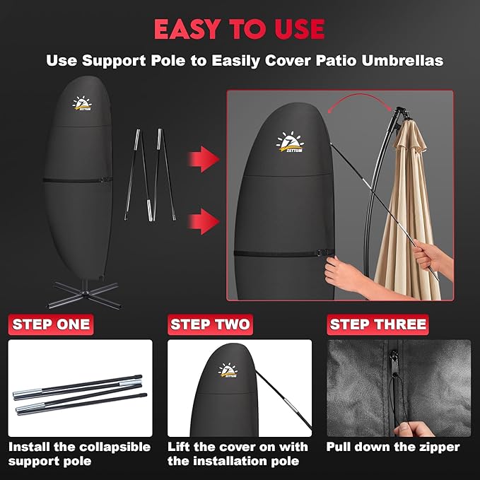 Zettum Patio Umbrella Cover - 600D Outdoor Cantilever Umbrella Cover Waterproof & Heavy Duty, Large Offset Umbrella Cover Banana Parasol Covers for 7.5-11.5 FT Umbrellas
