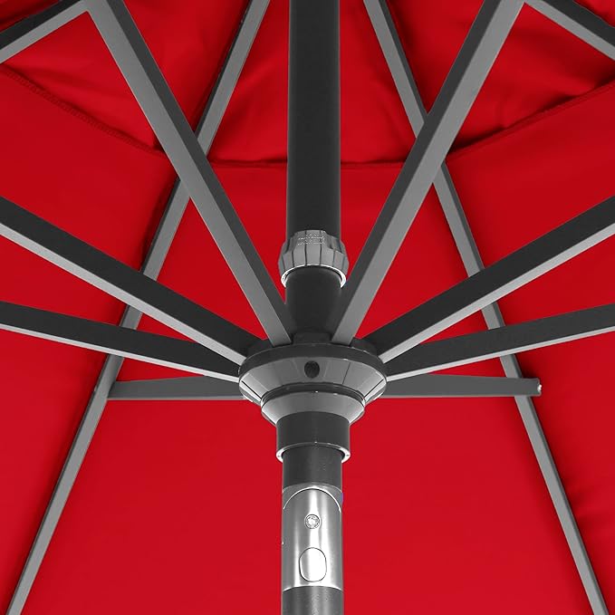 California Umbrella 12-Year-Non-Fading, 9Ft Premium Sunbrella Patio Umbrella, Hand-Crank, Button-Tilt, Gray Frame, Jockey Red Fabric