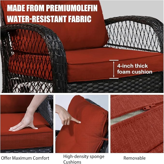 Outdoor Swivel Rocker Patio Chairs with Cushions，Outdoor Swivel Rocking Chairs Set of 2 with Rattan Side Table，360 Degree Swivel Seat Patio Furniture Set for Outside Porch Deck，3 Pieces