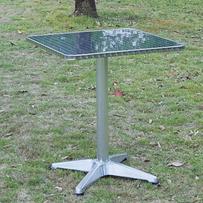 BTEXPERT 27.5" Square Indoor Outdoor Bistro Table – Stainless Steel Top, Aluminum Base, Commercial Restaurant Patio Table for Café, Balcony, Garden, Dining