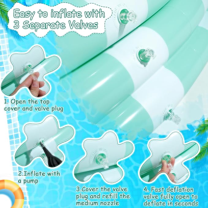 VioraWhite 4 Pack Inflatable Kiddie Pool for Toddlers 48''x 10'' Turquoise Blow up Kids Swimming Pool Small 3 Rings Round Baby Pools for Indoor Outdoor Water Game Play Center