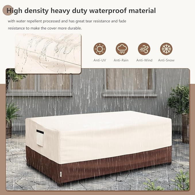 Outdoor Coffee Table Cover,600D Waterproof Patio Rectangular Side Table Covers,42" W x 26" D x 16" H,Outdoor Table Covers Waterproof Rectangle(Beige)