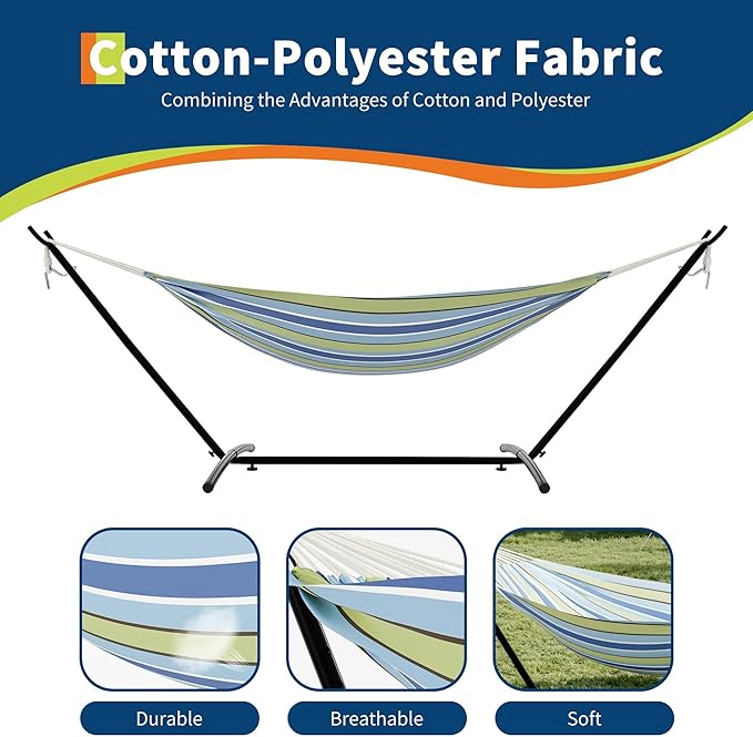 2-Person Hammock Suite with Collapsible Steel Frame – Backyard Oasis & Camping Essential (450lb Support, UV-Resistant + Storage Bag)
