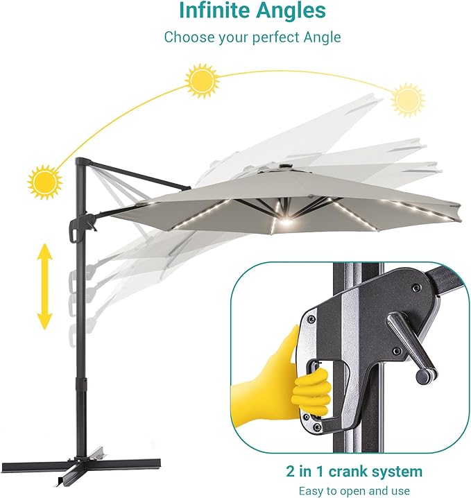 FLAME&SHADE 11 ft Cantilever Offset Patio Umbrella, Large Heavy Duty Outdoor Patio Umbrella Aluminum 360° Rotation Round Outdoor Umbrella for Deck,Pool,Backyard