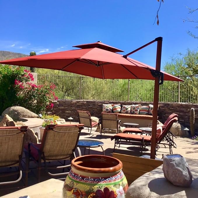 PURPLE LEAF 10ft Patio Umbrella Outdoor Square Umbrellas Large Cantilever Umbrella Windproof Offset Umbrellas Heavy Duty Sun Umbrella for Garden Deck Pool Patio, Brick Red