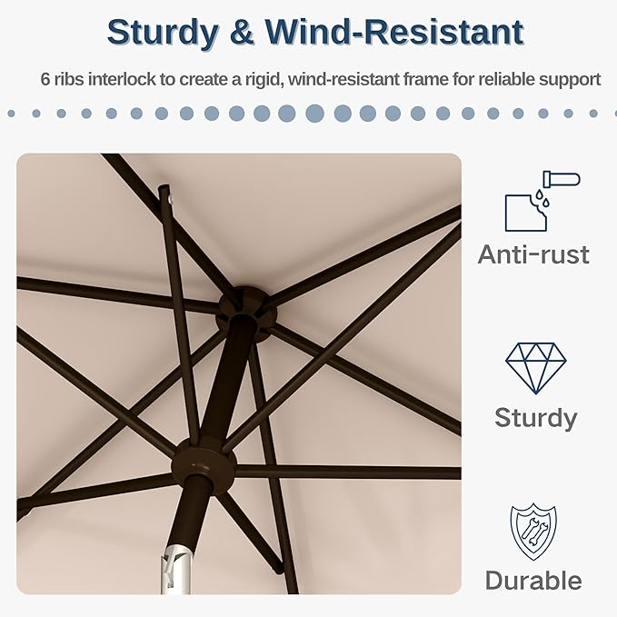 6.5'x10' Rectangular Patio Outdoor Umbrella,Large Coverage with Push-Button Tilt & UV Protection,Sturdy Ribs for Deck,Lawn,Pool,Backyard