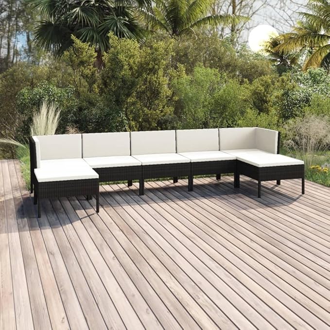 7 Piece Patio Lounge Set with Cushions,Patio Sofa,Outdoor Daybed,Patio Seating,Outdoor Furniture Sets,Patio Conversation Sets,Modern Set,Outdoor Patio Chairs,for Backyard,Garden,Poly Rattan Black
