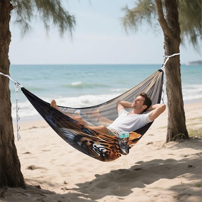 Tigers Camping Hammock, Portable Lightweight Single Hammock with Tree Straps and Aluminum Carabiners, 114" x 54" Travel Hammock for Hiking Backpacking Beach