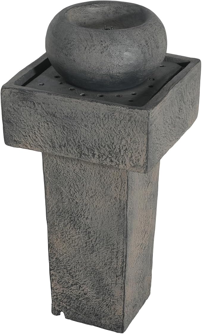 25.59'H Minimalist Concrete Column Fountain Gray LED-Lit Modern Outdoor Oasis Weather-Resistant Patio & Porch Decor