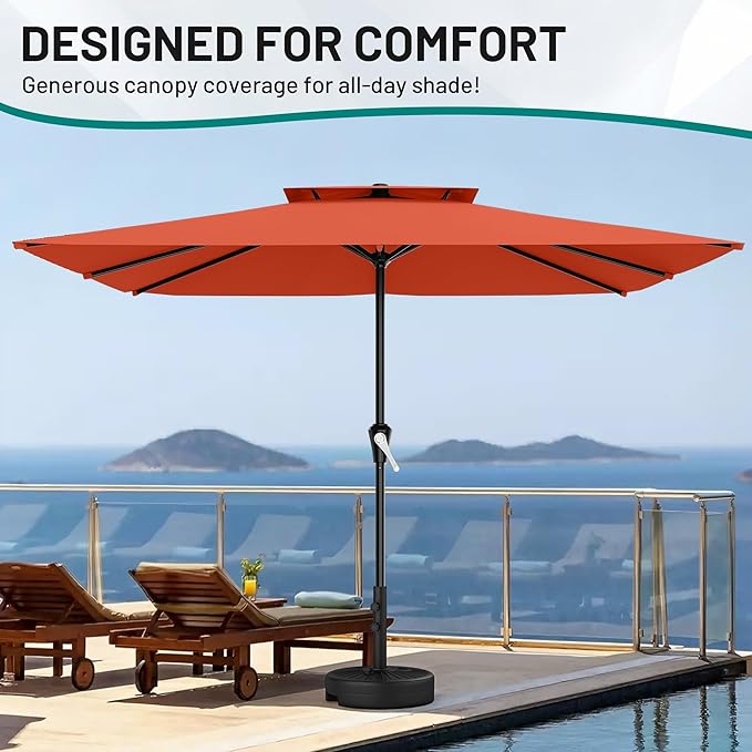 AreShark 8'x10' 2 Tiers Rectangular Patio Umbrella - Outdoor Umbrella Waterproof UV Protection, Market Table Umbrella w/Crank for Pool, Backyard, Deck(Orange)