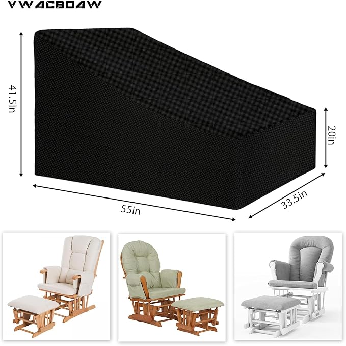 Glider Rocking Chair Cover, Glider Recliner Cover with Drawstring, 420D Heavy Duty Oxford Fabric, Waterproof/Dustproof (55*33.5*20/41.5,Black)