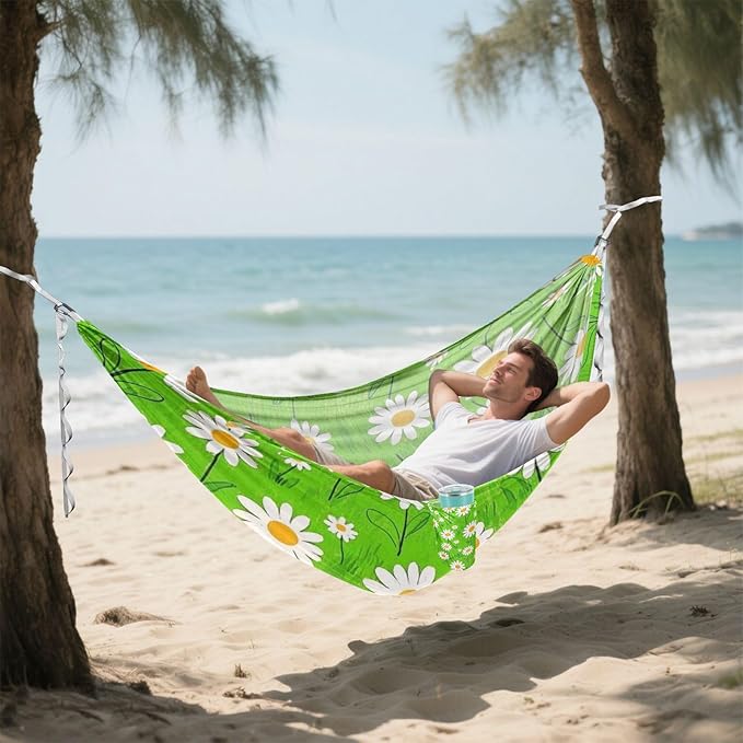 Lovely Daisy Floral Green White 330lb Capacity Hammocks for Camping Hanging Hammock for Indoor Outdoor Patio hamaca para Camping 0 a 24 Meses