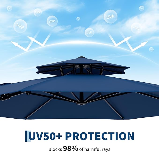 10x10 ft Round Outdoor Umbrella, Cantilever Patio Umbrella with 360° Rotation & Adjustable Height, Heavy Duty Aluminum Umbrella Outdoor Patio for Garden Poolside,Navy Blue (Base Not Included)