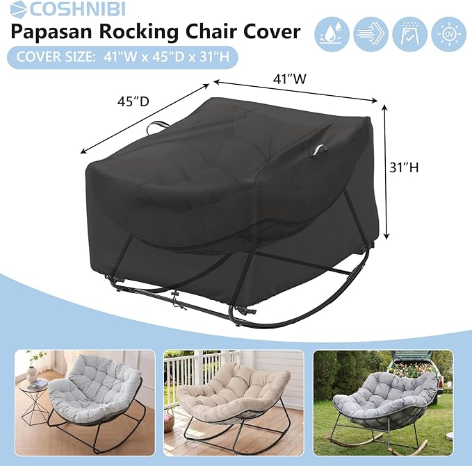 COSHNIBI Outdoor Papasan Rocking Chair Cover,Heavy Duty Waterproof Rocker Cover ,Fits for Rocking Chairs & Rattan Wicker Chairs-41"W x 45"D x 31"H