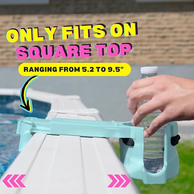 2-Pack Poolside Cup Holders for Square-Top Above Ground Pools, Adjustable Fit for Wide Edges, Non-Slip Silicone Grips, Fits Tumblers & Drink Bottles, Use on Deck, Boat & Patio, Aqua