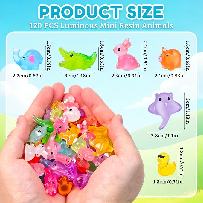120 Pcs Luminous Mini Resin Animal Figures Glow in the Dark Small Little Tiny Ducks Animal Miniature Figurines for Crafts Fairy Garden Accessories Micro Landscape Decoration