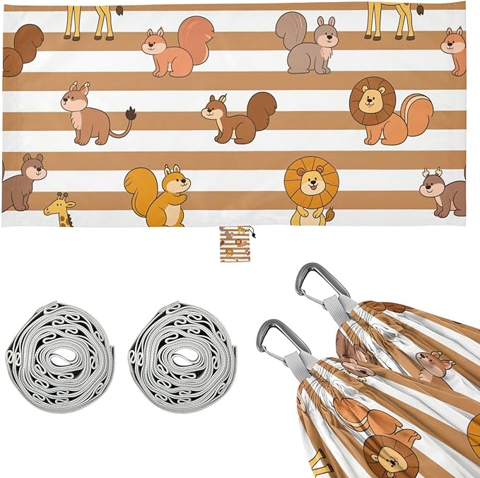 Brown White Striped Animal Lion 330lb Capacity Outdoor Hammock with Tree Straps Hanging Hammock for Outside Patio Backyard Poolside macas mexicanas de Patio para Adulto