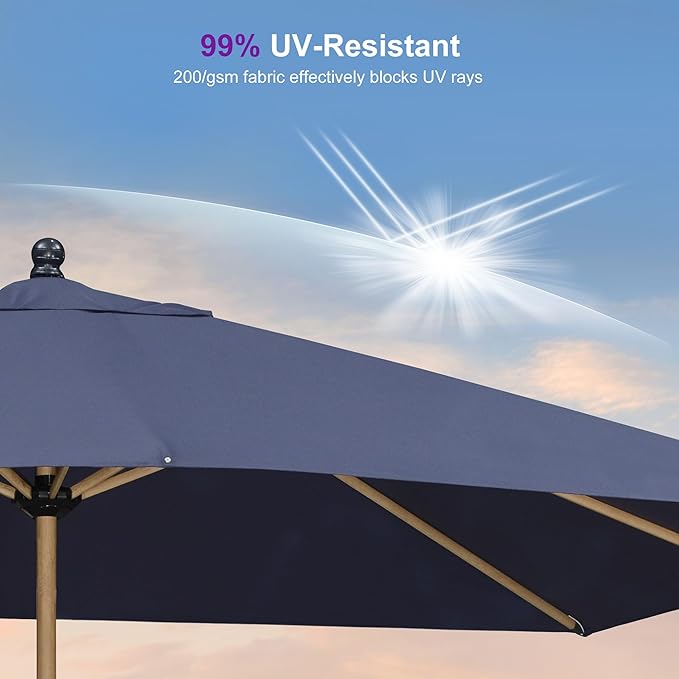 PURPLE LEAF 9' x 12' Patio Umbrella Outdoor Table Umbrella Rectangular Aluminum Market Umbrella with 8 Sturdy Ribs & Crank Outdoor Umbrellas for Garden Deck Patio, Navy Blue