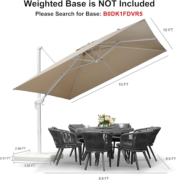 PURPLE LEAF 10 FT White Patio Umbrella Cantilever Outdoor Umbrella Aluminum Offset Square Umbrella Windproof with 360° Rotation for Deck Patio Balcony Beige