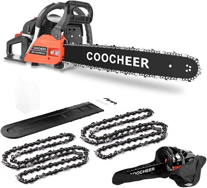 Gas Chainsaw Chain Saw 62CC 20 Inch 2-Cycle Gas Powered Chain Saws 3.5 HP Power Chain Saw Cordless Gasoline Powered Chainsaw with 2 Chains for Tree Wood Cutting