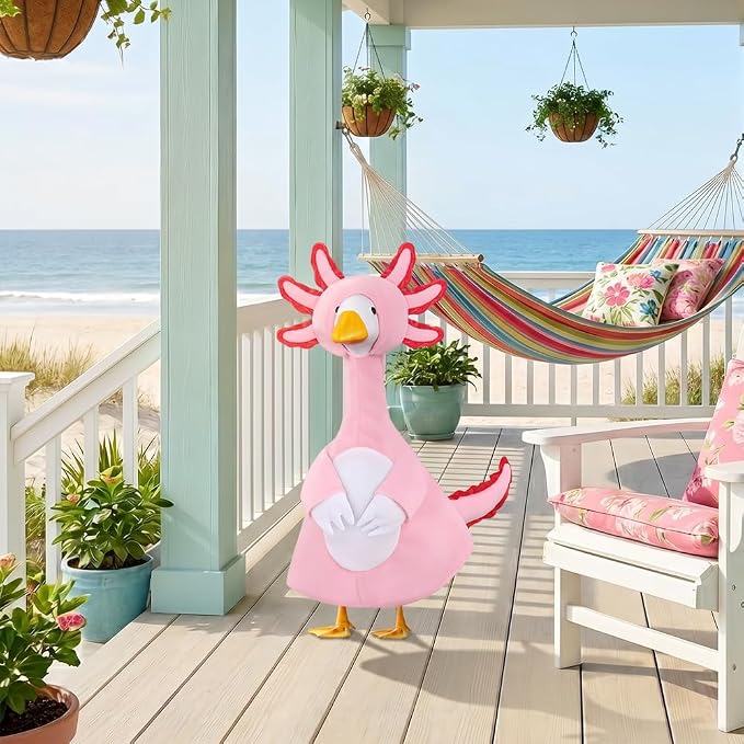 Axolotl Porch Goose Outfits for 23" Porch Goose Holiday Lawn Goose Cement or Plastic Statue Pink Salamander Costume for Outdoor Yard Lawn Patio Decor (Pink)