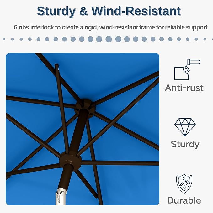 6.5'x10' Rectangular Patio Outdoor Umbrella,Large Coverage with Push-Button Tilt & UV Protection,Sturdy Ribs for Deck,Lawn,Pool,Backyard