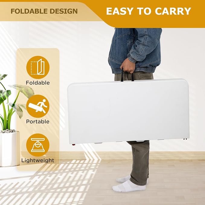 34" Folding Card Table, Heavy Duty Plastic Square Table - Portable Fold-in-Half w/Handle & Lock for Camping, BBQ, Party, Events