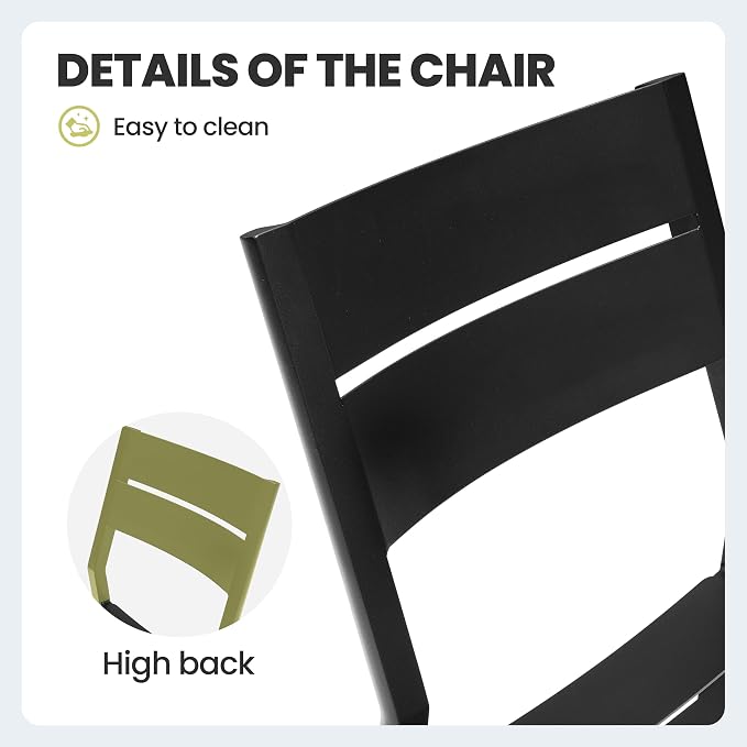 Aluminum Stackable Outdoor Dining Chairs Set of 2, Weather-Resistant Modern Black Patio Armless Chair with Slat Back for Garden, Poolside, Backyard & Porch | Modern Black Patio Armless Chair with Slat Back for Garden, Poolside, Backyard & Porch