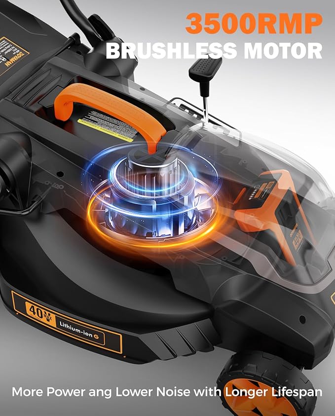 40V 19" Cordless Lawn Mower, Brushless Push Lawn Mower w/ 13.2Gal Bag, 98% Grass Collection, 3-Step Quicker Foldable, 6-Position Height Adjustment Meets Various Cutting Needs