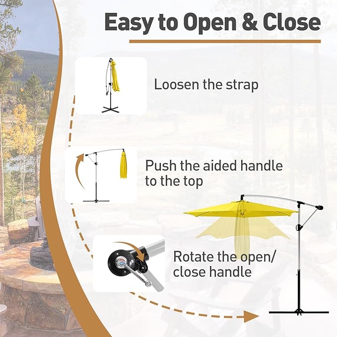 COSIEST Offset Patio Umbrella, Cantilever Hanging Outdoor Umbrella w/360-degree Rotation, Handy Crank, UV/Waterproof Canopy, 6 Ribs for Market, Backyard, Poolside, Garden