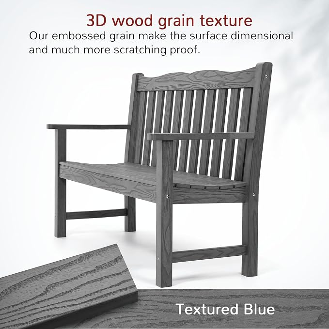 Stoog 4-Piece Outdoor & Patio Furniture Set, All-Weather HIPS Bench Chairs and Table Set, Grey