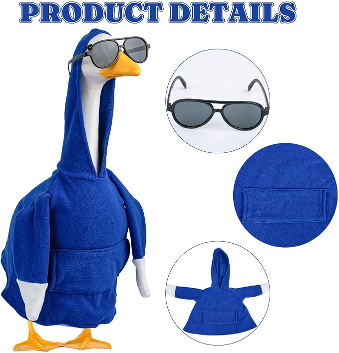 CAMDUCK Porch Goose Hoodie for 23 Inch Goose, Navy Blue Goose Outfit with Sunglasses, Funny Geese Clothes Costume, Decorative Lawn Geese Clothes for Yard Garden Patio Decor