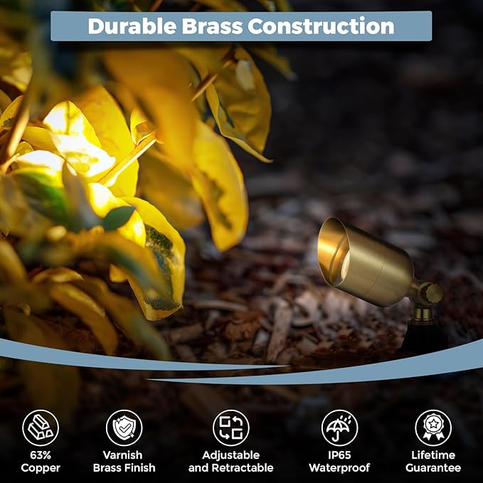 Gardencoin Solid Brass Outdoor Landscape Spotlights, 12V LED Low Voltage Wired Waterproof Landscape Lighting, Accent Lights for Yard, Tree, Wall, Gold Up Lighting Fixture Without MR16 Bulb(2 Pack)