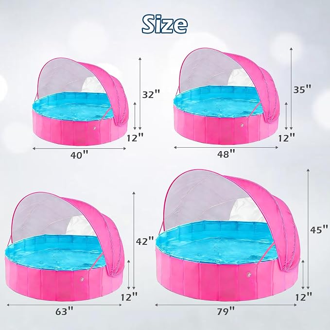 Jasonwell Kiddie Baby Pool with Canopy - Foldable Infant Toddler Kids Pool with Shade Baby Beach Essentials Tent Swimming Wading Pools for Toddlers 1-3 + Kids Dogs Ball Pit Backyard Water Play R, 48"